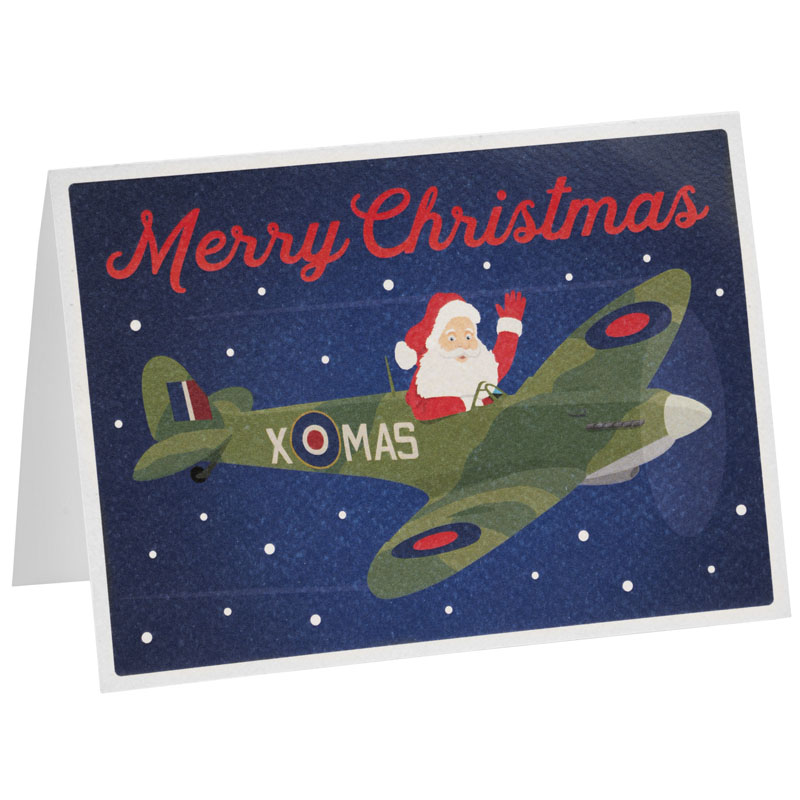 santa in a spitfire imperial war museums ww2 christmas card pack of 10 front design 2021